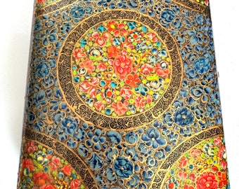 Stunning Large Hand Painted Paper Art Mache and wood handmade Kashmir jewelry box floral pattern 10”inches long.