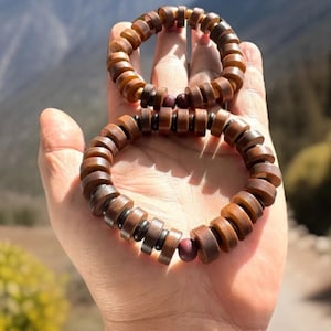 Vintage & Unique 2 Heishi Shape Tibetan Yak Bone 4mm Beads 3”inch Wide Stretchable Prayer,Yoga,Meditation Bracelets 70Grams