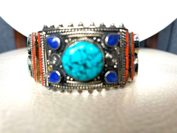 Vintage Indo/Tibet Style push in bangle with Tibe… - image 1