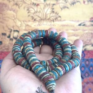Vintage & Unique Handmade 108 Yak Bone Tibetan Rosary Mala inlay with Turquoise,Coral For Prayer,Meditation, yoga,Spiritual practice 24”inch