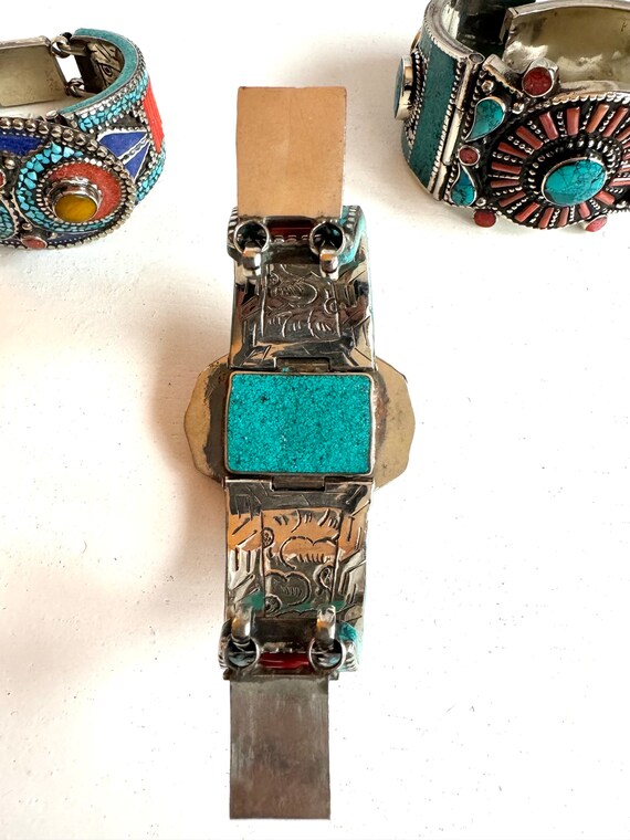 Vintage Indo/Tibet Style push in bangle with Tibe… - image 4