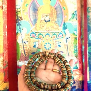 Vintage Tibetan rosary beads mala made from Yak bone inlaid Coral,Turquoise For Prayer,Meditation and yoga 25”in & 130grams,Beads size 12mm