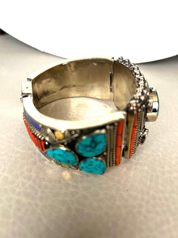 Vintage Indo/Tibet Style push in bangle with Tibe… - image 5