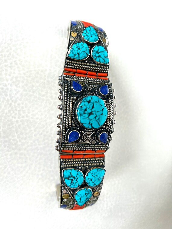 Vintage Indo/Tibet Style push in bangle with Tibe… - image 2