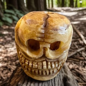 Klasyczny i wyjątkowy, duży, ręcznie rzeźbiony koralik z czaszką z kości jaka do medytacji, dekoracja na Halloween, wisiorek, do kolekcji, 2 cale na 1,5 cala, waga 45