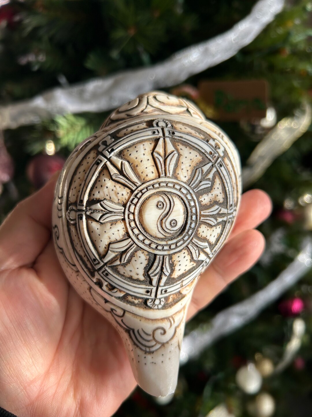 Vintage and Rare Tibetan Ritual Shell Conch shankh Blow Horn Trumphet