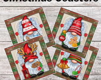Christmas "Red Gnomes" Coaster Set