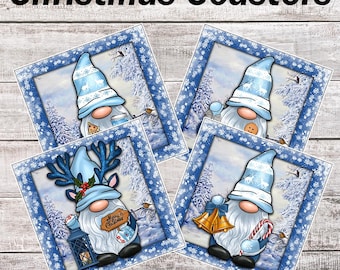 Christmas "Blue Gnomes" Coaster Set