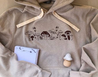 Mushroom Hoodie Whimsical Woodland Row of Mushrooms