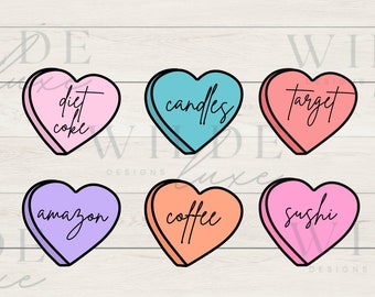 Candy Hearts PNG Conversation Hearts Valentines Trendy Valentines PNG Sublimation