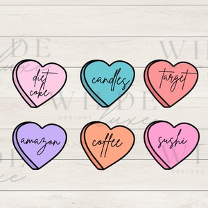Candy Hearts PNG Unterhaltung Herzen Valentinstag Trendy Valentines PNG Sublimation