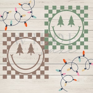 Trendy Edgy Christmas Smile Face PNG SVG Sublimation Distressed Non Distressed Holiday Digital Checkered