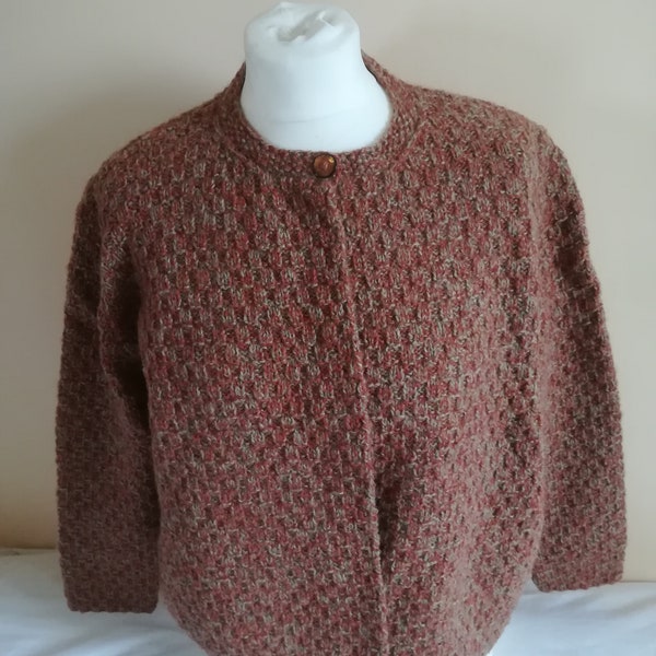 Hand Knitted Cardigan Rust and Beige