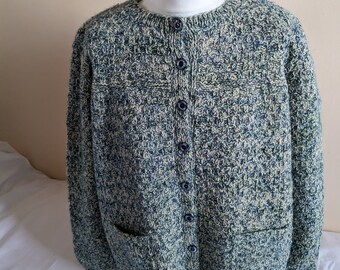 Hand Knitted Ladies Cardigan Cream and Navy