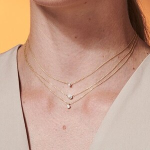 Solitaire Diamond Necklace 14K Solid Gold / Layered Diamond Necklace / Dainty Diamond Necklace / Rose Gold Prong Necklace / Dual Jewellery image 7