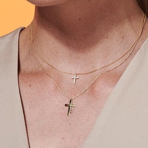 Diamond Cross Necklace / 14K Solid Gold Cross Diamond Necklace / Religious Necklace / Dainty White Diamond Cross Necklace / Dual Jewellery image 1