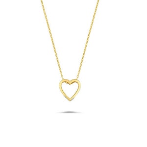 Gold Heart Necklace / Heart Necklace / 14K Solid Gold Heart Love Necklace / Diamond Heart Gold Necklace / Dainty Necklace by Dual Jewellery 14K Yellow Gold