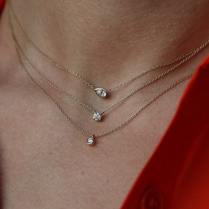 Solitaire Diamond Necklace 14K Solid Gold / Layered Diamond Necklace / Dainty Diamond Necklace / Rose Gold Prong Necklace / Dual Jewellery image 2