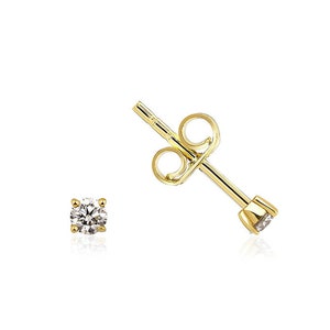 14K Solid Gold Diamond Stud Earrings / Mini Diamond Studs / Dainty Diamond Studs / 14K Diamond Solitaire Stud Set in Prongs / Dual Jewellery