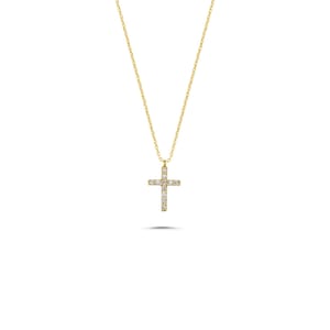 Diamond Cross Necklace / 14K Solid Gold Cross Diamond Necklace / Religious Necklace / Dainty White Diamond Cross Necklace / Dual Jewellery image 2