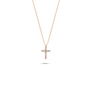 Diamond Cross Necklace / 14K Solid Gold Cross Diamond Necklace / Religious Necklace / Dainty White Diamond Cross Necklace / Dual Jewellery image 4