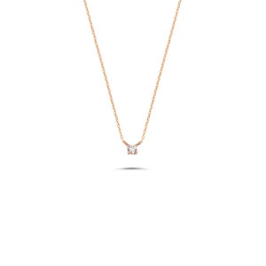 Solitaire Diamond Necklace 14K Solid Gold / Layered Diamond Necklace / Dainty Diamond Necklace / Rose Gold Prong Necklace / Dual Jewellery image 4