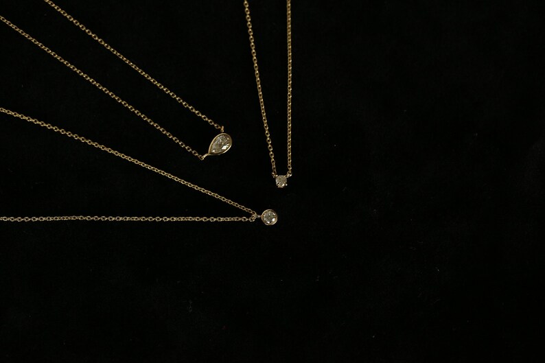 Solitaire Diamond Necklace 14K Solid Gold / Layered Diamond Necklace / Dainty Diamond Necklace / Rose Gold Prong Necklace / Dual Jewellery image 6