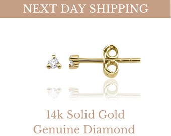 Diamond Stud Earrings / 14k Gold Diamond Stud Earrings / Mini Diamond Stud Earrings / Genuine Diamond Stud Earring / Dual Jewellery