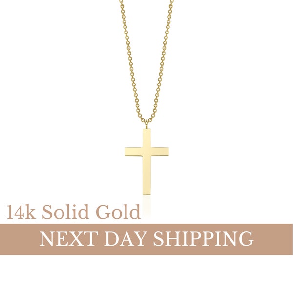 14K Solid Gold Cross Necklace / Simple Gold Cross Necklace / Solid Gold Cross Necklace / Religious Necklace / Cross Pendant / Dual Jewellery