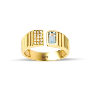 Gemstone Ring / 14K Solid Gold Aquamarine Diamond Ring / Double Headed Diamond Ring / Aquamarine Stone Ring / Iconic Ring / Dual Jewellery 14K Yellow Gold
