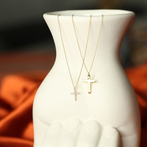 Diamond Cross Necklace / 14K Solid Gold Cross Diamond Necklace / Religious Necklace / Dainty White Diamond Cross Necklace / Dual Jewellery image 6