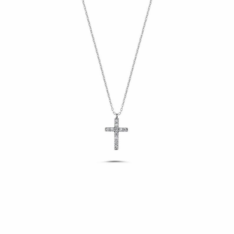 Diamond Cross Necklace / 14K Solid Gold Cross Diamond Necklace / Religious Necklace / Dainty White Diamond Cross Necklace / Dual Jewellery image 5