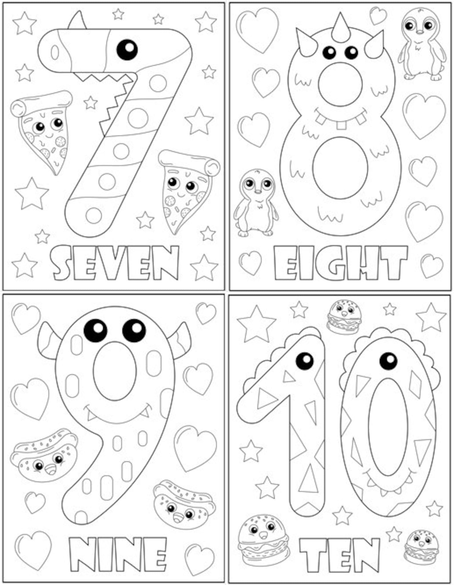 Printable one to ten number coloring pages instant download etsy