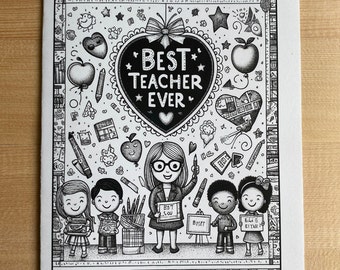 Tarjeta para colorear del mejor maestro imprimible, el mejor regalo para el maestro - Descarga instantánea