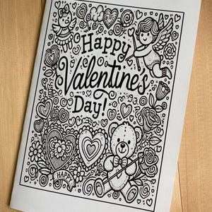 Printable Valentine’s Day Coloring Card - DIY Kids and Adults Gift, Digital Download, Cute Heart & Love Theme, Fun Activity for Kids