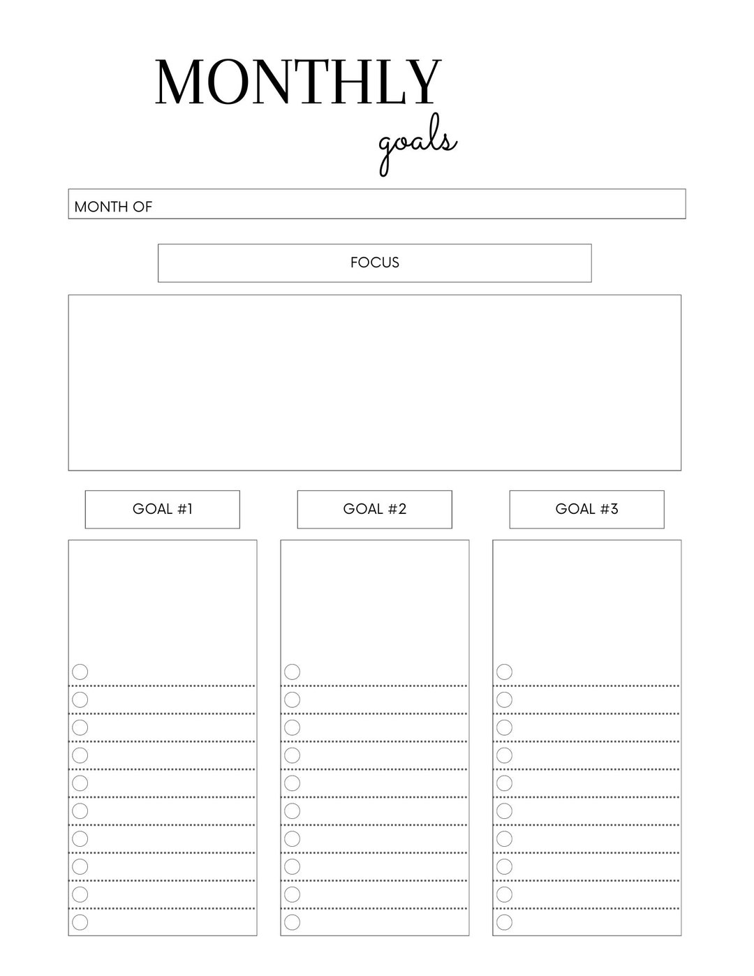 Black White Monthly Goals Planner - Etsy