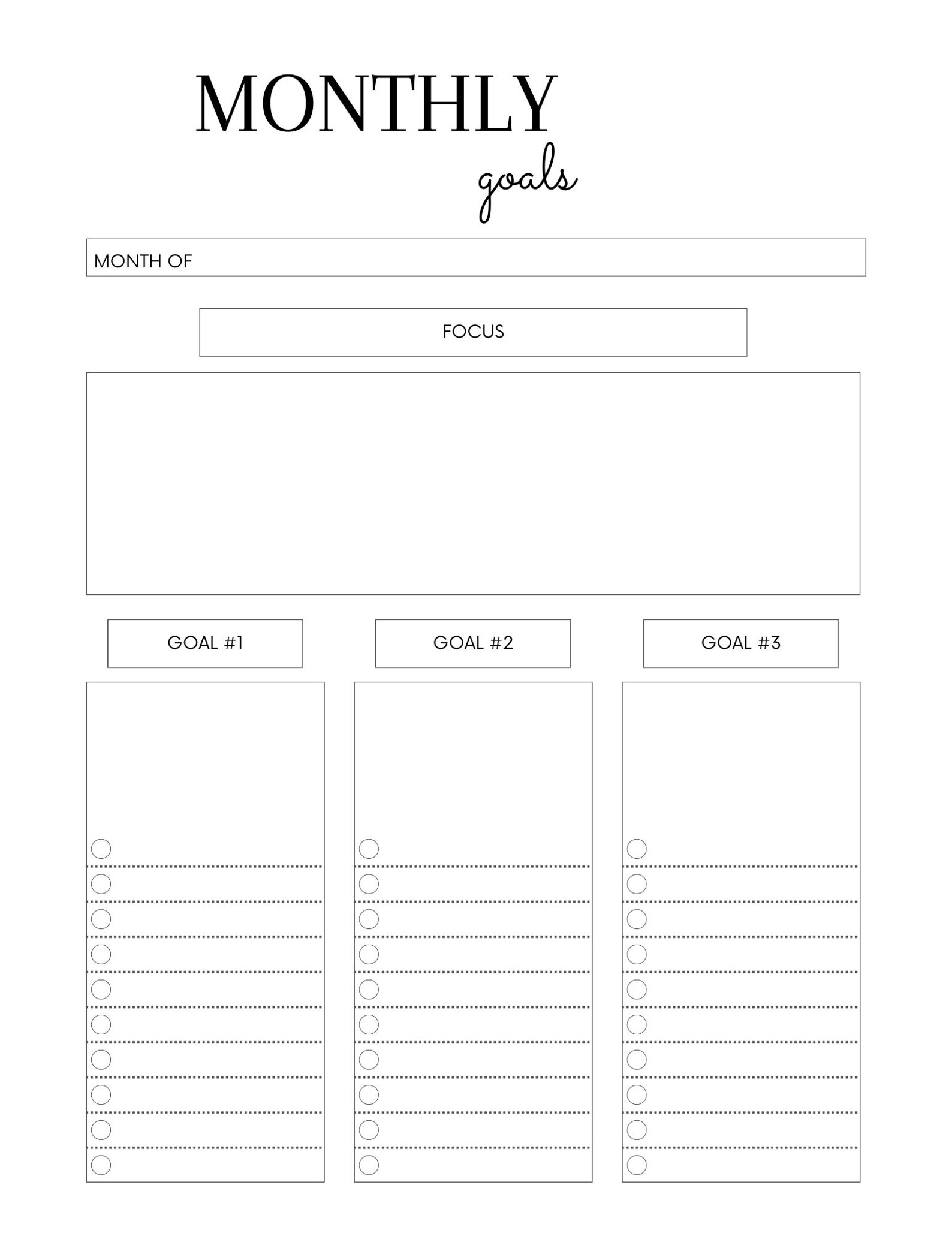 Black White Monthly Goals Planner - Etsy
