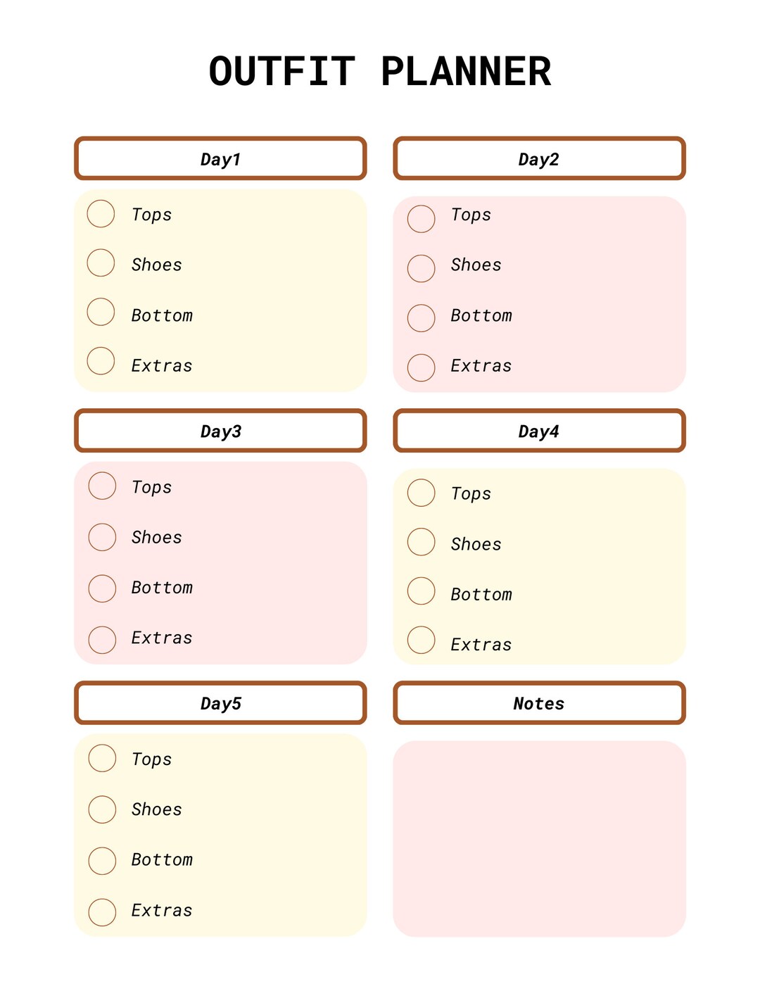 Minimal and Clean Outfit Planner Sheet Etsy