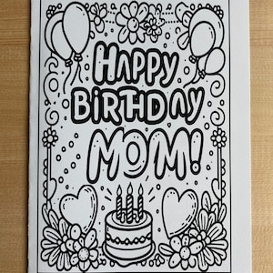 Cartão de colorir para mãe de aniversário para imprimir, cartão de presente de aniversário para mãe - Download instantâneo