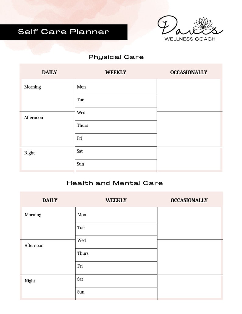 White and Pink Simple Self Care Planner - Etsy