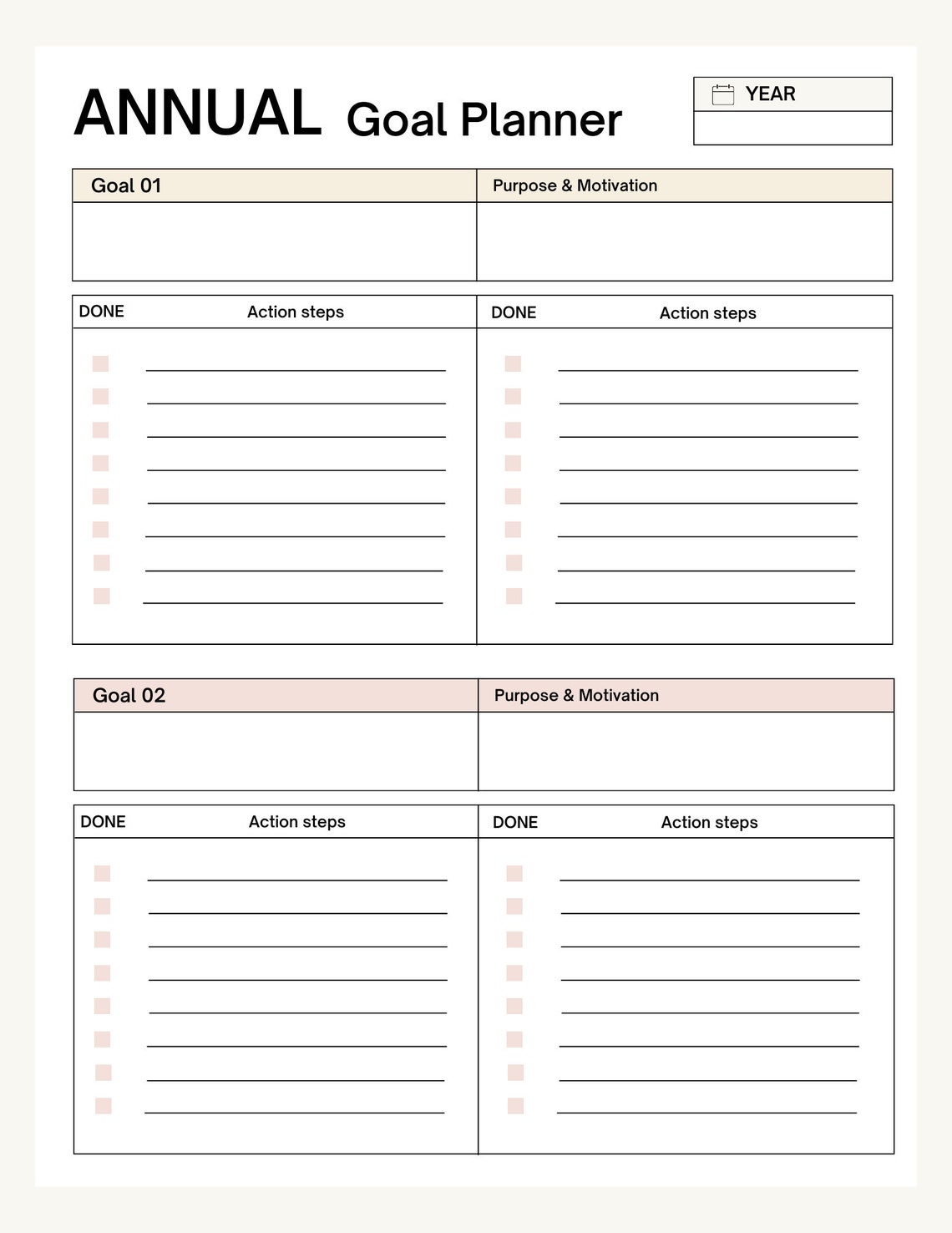 Simple Modern Printable Annual Goal Planner - Etsy