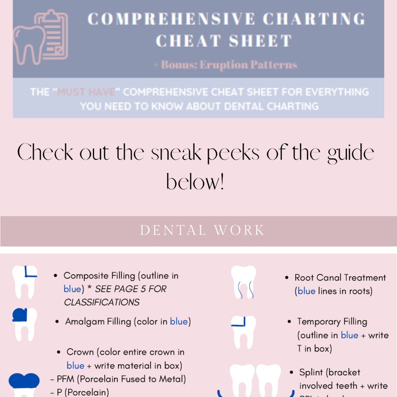 Comprehensive Dental Charting Cheat Sheet Ideal for Dental - Etsy