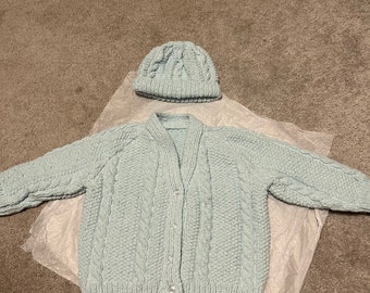 Hand Knit Baby Sweater and Hat
