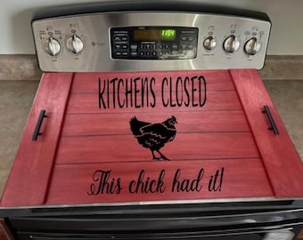 Customizable Farmhouse Stove Cover with Chicken Design – Decorative Noodle Board