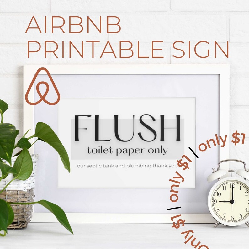 Airbnb Flush Toilet Paper Only Sign Septic Tank Reminder, Airbnb Toilet