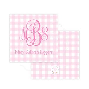 Calling Card, Enclosure Card, Gift Tags & Stickers | Pink Gingham Monogram | Kids Favor Tags | Printable Tag