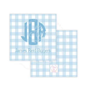 Calling Card, Enclosure Card, Gift Tags & Stickers | Blue Gingham Monogram | Kids Favor Tags | Printable Tag