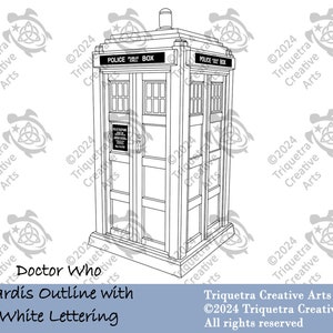 Doctor Who Tardis Outline (White Lettering) PNG / SVG / DXF / Jpg
