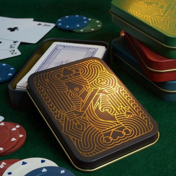 TINIT's Playing Card Tin Metal Box Case Cards Game Stocking Filler Gift Wooden Poker Container Christmas Mens Boys Kids Teen Gift Present