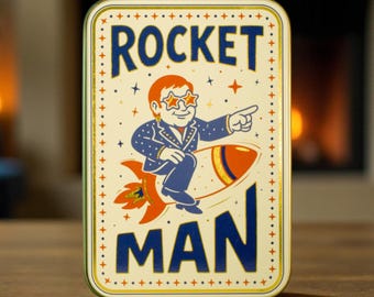 Rocket Man - Match Tin | Metal Box Storage Matches Firelighters Starter Housewarming Fireside Gift Christmas Stocking Filler Present